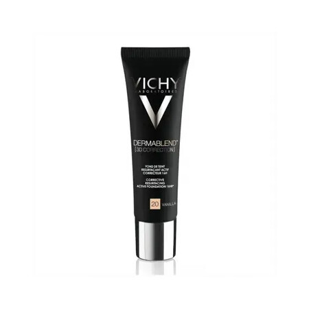 Vichy DermaBlend Base de maquillaje correctora con cobertura de 16 horas, tono 20 Vainilla, 30 ml