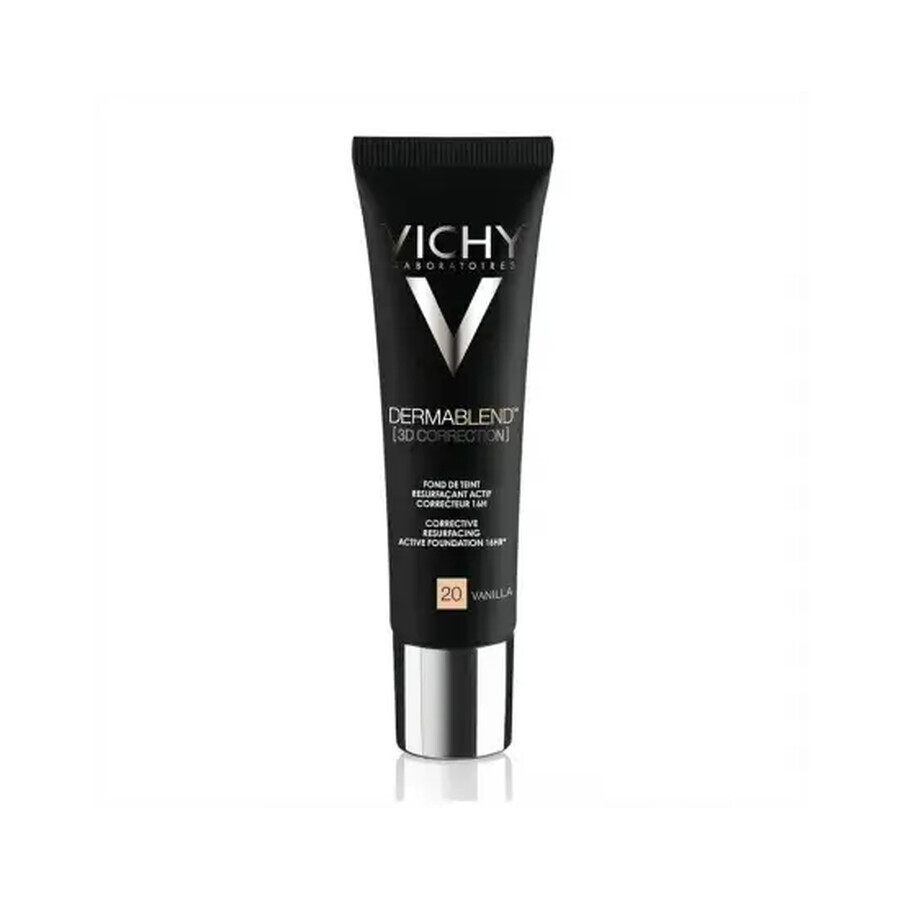 Vichy DermaBlend Base de maquillaje correctora con cobertura de 16 horas, tono 20 Vainilla, 30 ml