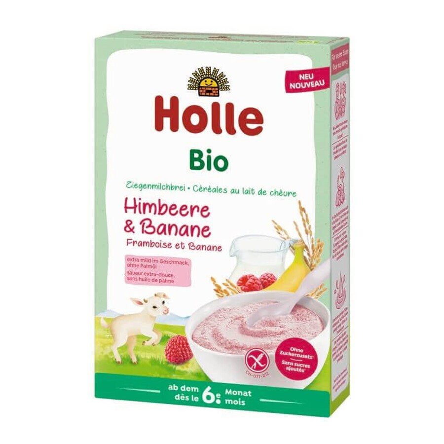 Biologische ontbijtgranen met geitenmelk en fruit, zmerura en banaan, 200 g, Holle