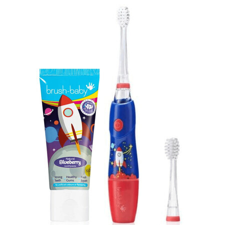 KidzSonic Paquete de cepillo de dientes Rocket + pasta dentífrica de arándanos, cepillo para bebés