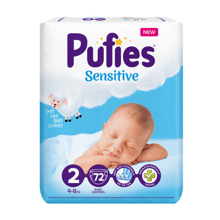 Pañales Sensibles, Nº 2, 4-8 Kg, 72 uds, Pufies