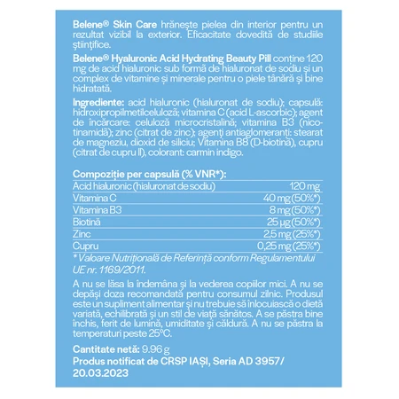 Píldora de Belleza Ácido Hialurónico, 30 cápsulas, Belene
