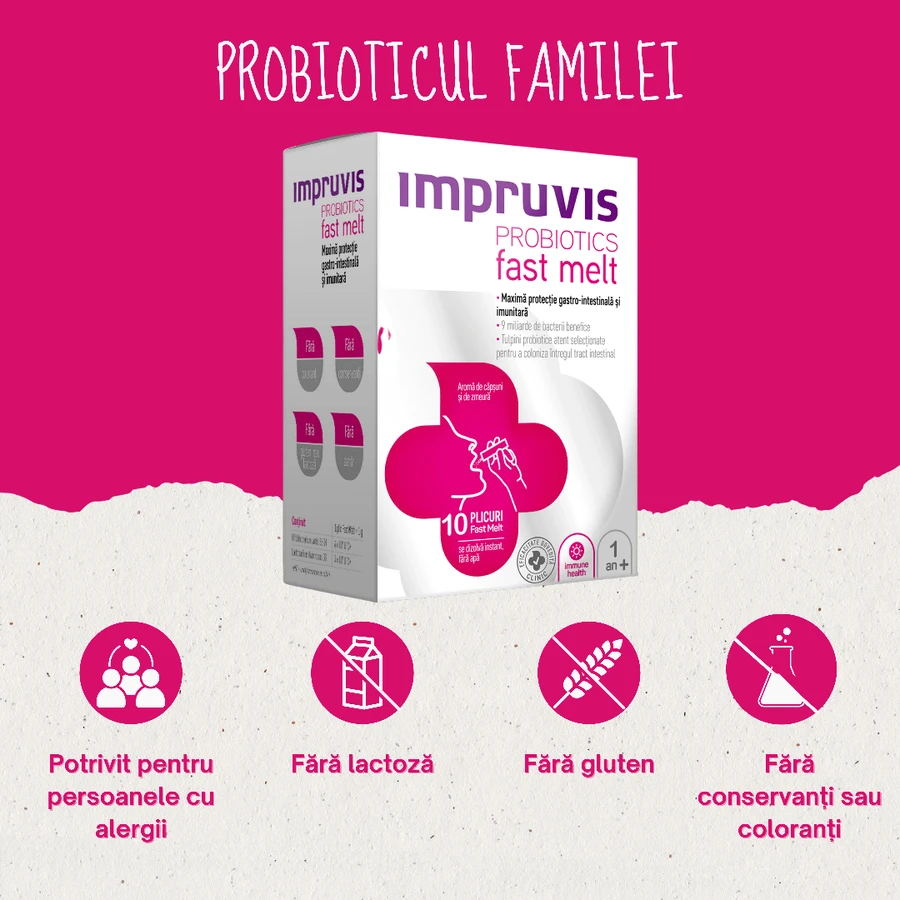 Confezione Imruvis Probiotic Fast Melt, 10 buste + 10 buste, Bifodan