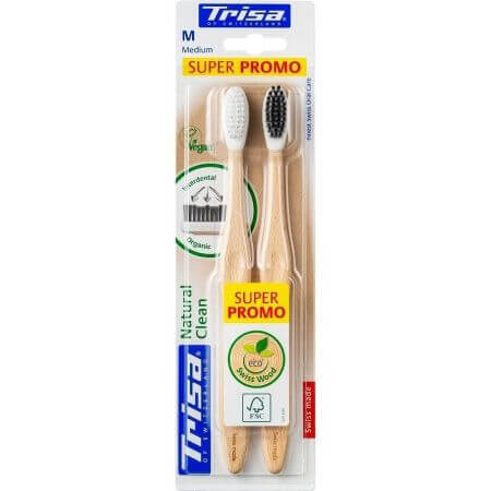 Cepillo de dientes manual Natural Clean, Mediano, 2 piezas, Trisa