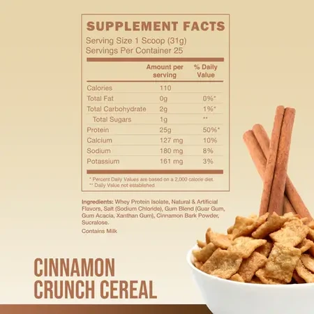 Proteine ​​in polvere di tipo isolato del siero di latte con Cinnamon Crunch Cereal Cbum Series Itholate Protein, 775 g, Raw Nutrition