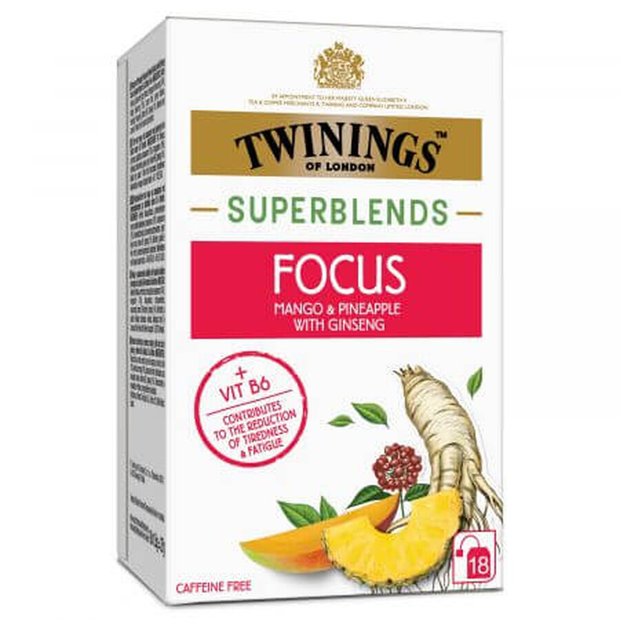 Té de hierbas Focus Superbends, 18 bolsitas, Twinings