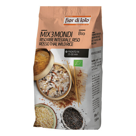 Arroz mixto ecológico, salvaje, integral y rojo tailandés, 500 g, Fior di Loto