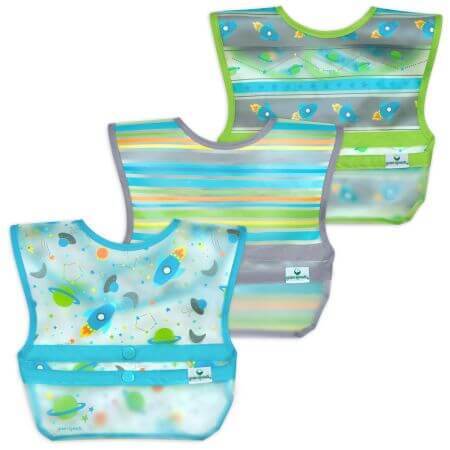 Set van 3 Waterdichte Slabbetjes, Aqua Space, Green Sprouts