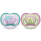 Chupetes Philips Avent Ultra Air, 0-6 meses, 2 piezas, verde y rosa con dibujo, SCF085/59, Philips