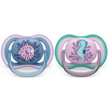 Chupetes Philips Avent Ultra Air, 6-18 meses, 2 piezas, morado y azul con dibujo, SCF085/61, Philips