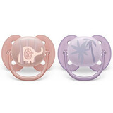 Chupetes Philips Avent Ultra Soft, 0-6 meses, 2 piezas, rosa y morado con dibujo, SCF091/09, Philips