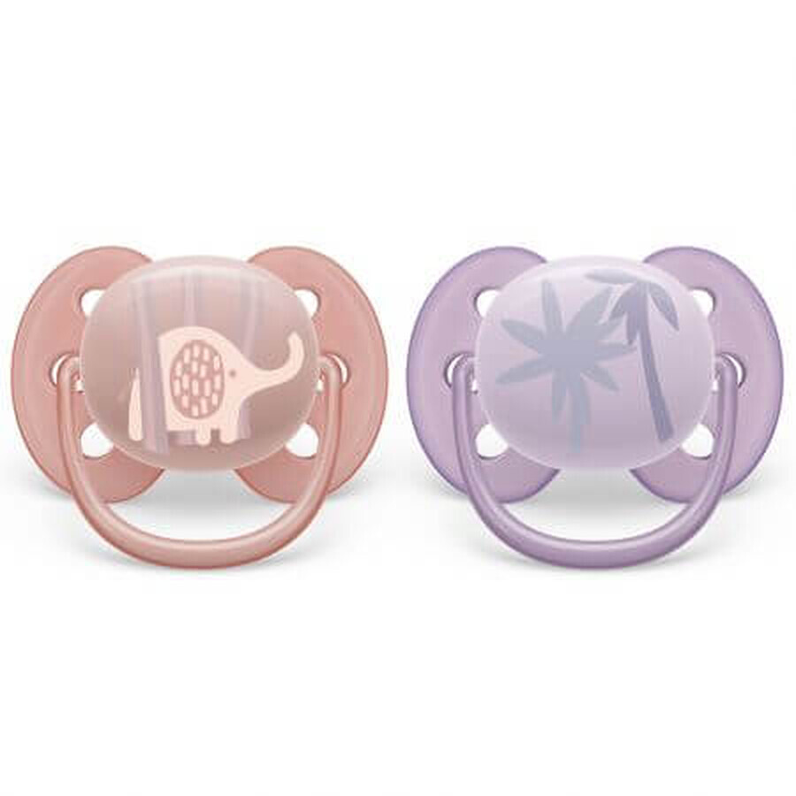 Suzete Ultra Soft Philips Avent, 0-6 luni, 2 bucati, Roz si Mov cu Desen, SCF091/09, Philips