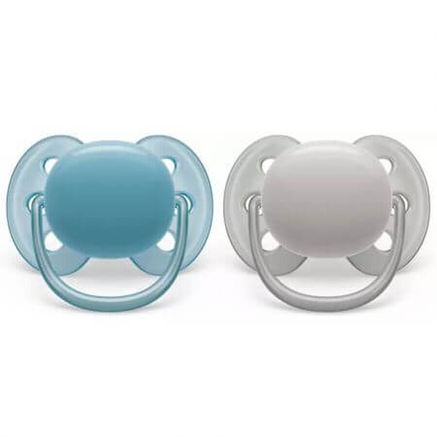 Philips Avent Ultra Zachte Fopspenen, 6-18 maanden, 2 stuks, Blauw en Grijs, SCF091/17, Philips