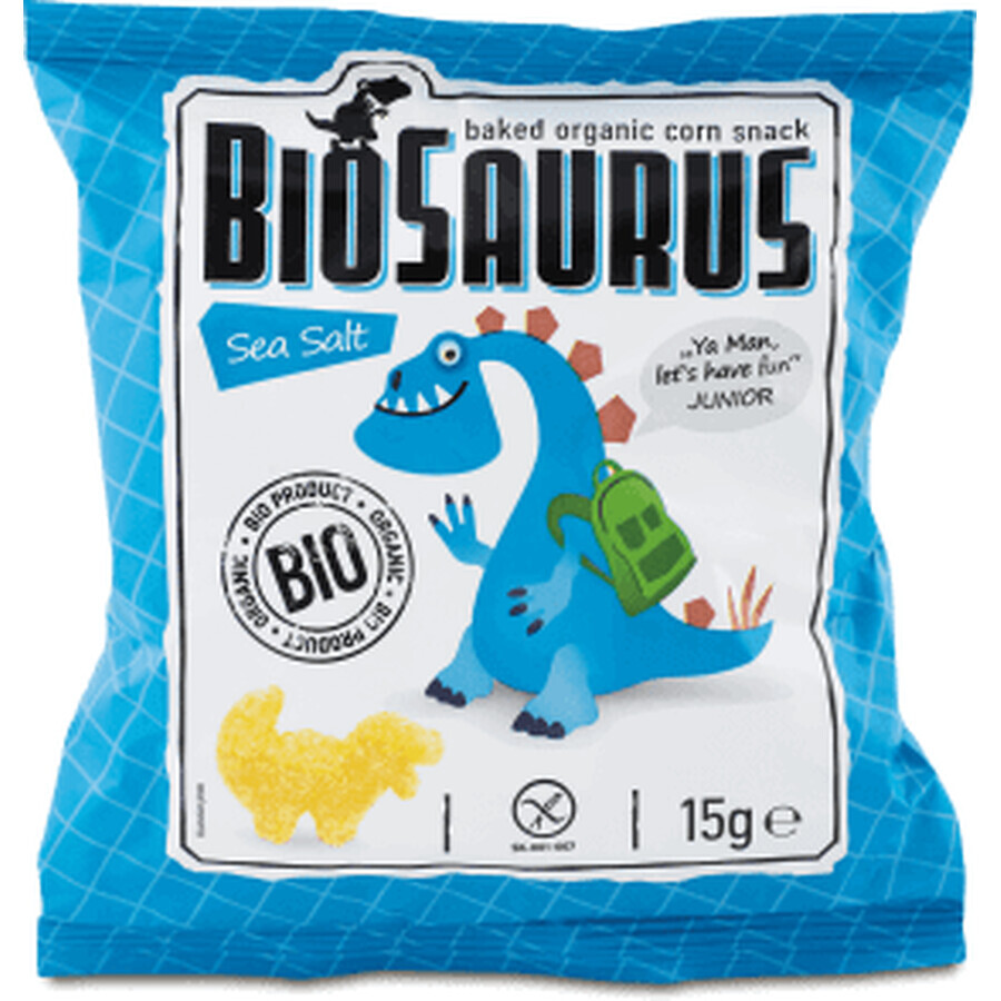 BioSaurus Organic dinosaur puffs with sea salt, 15 g