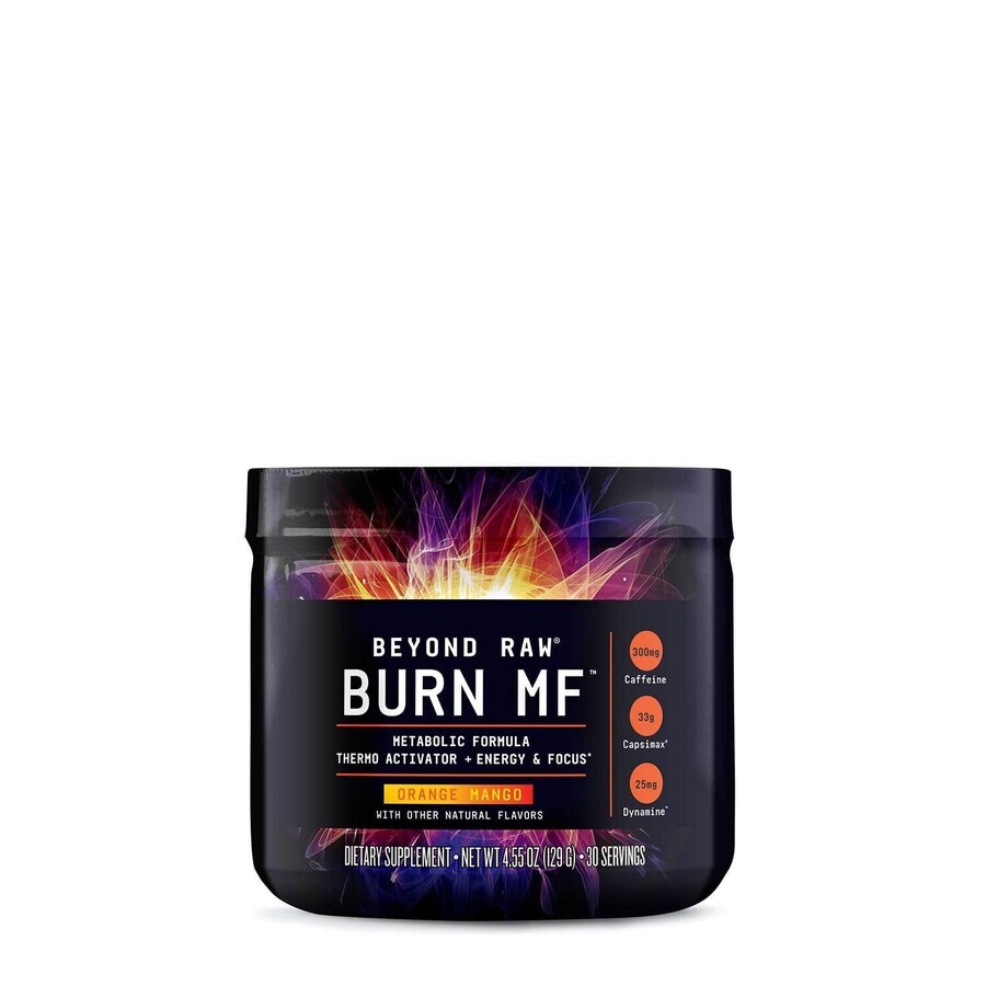 Beyond Raw® Burn MF™, quemador de grasa termogénico con sabor a naranja y mango, 129 g, GNC