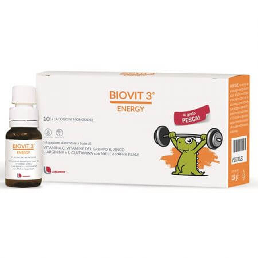 Voedingssupplement op basis van vitamine B en C, zink, L-glutamine en L-arginine Biovit 3 Energy, 10 x 10 ml, Uriach