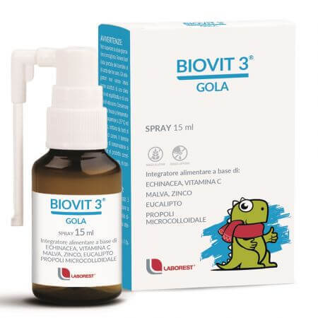 Integratore alimentare a base di echinacea, estratto di malva, zinco, vitamina C e propoli Biovit 3 Gola, 15 ml, Uriach