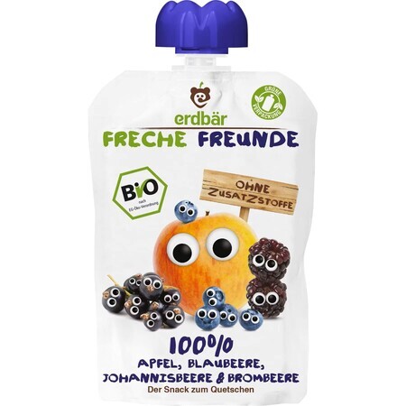 Puré de manzana, arándano, mora y zarzamora Eco, 100 g, Freche Freunde