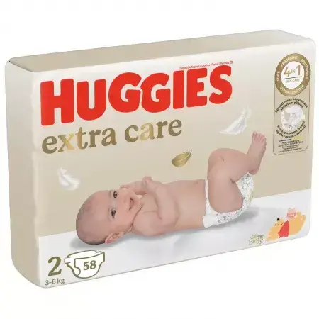 Pañales Extra Care, nº 2, 3-6 kg, 58 unidades, Huggies