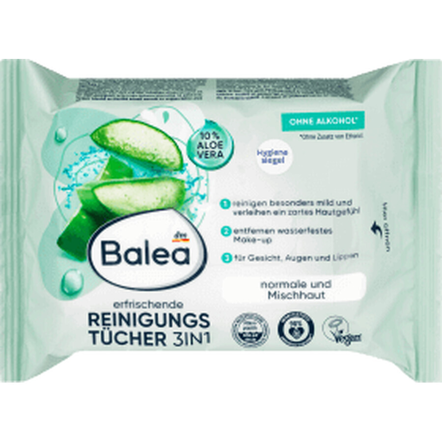 Balea 3 in 1 Refreshing Cleansing Wipes, 25 pcs