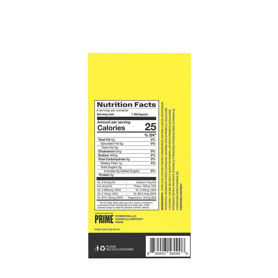 Prime Hydration Drink Lemonade, sobres de rehidratación con sabor a limonada, 8,8 g, GNC