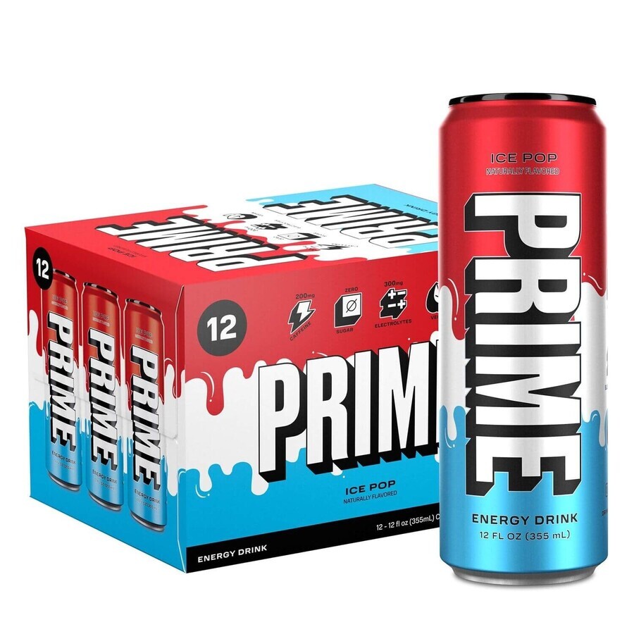 Prime Energy Drink, Bebida energética y rehidratante con sabor a polo helado, 355 ml, GNC