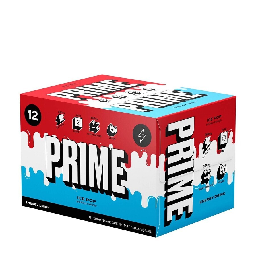 Prime Energy Drink, Bebida energética y rehidratante con sabor a polo helado, 355 ml, GNC