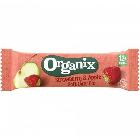 Barritas ecológicas de avena integral con fresas y manzanas, + 12 meses, 23 g, Organix