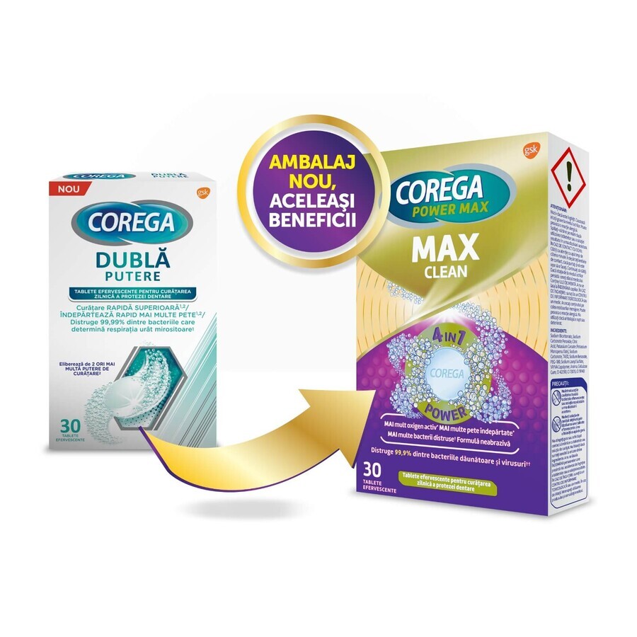 Corega Max Clean x 30 effervescent tablet, Gsk