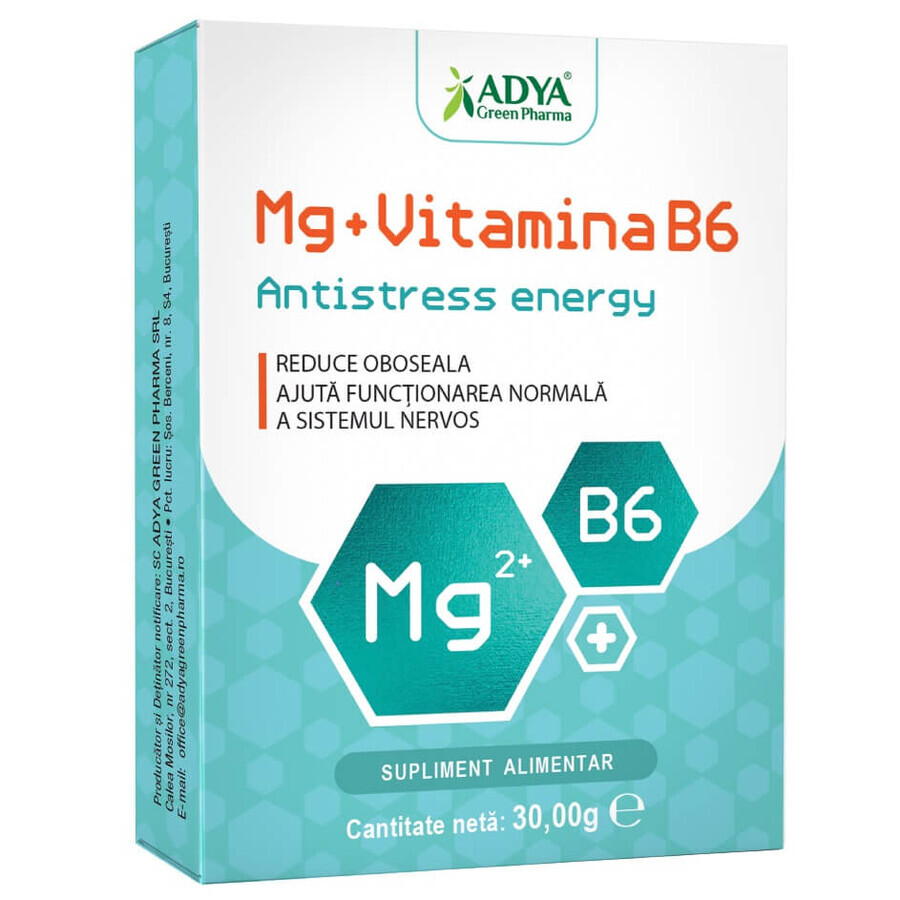 Magnesio + Vitamina B6 Antiestrés energético, 30 cápsulas, Adya Green Pharma