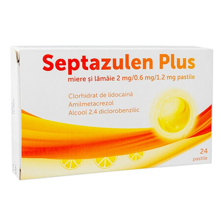 Septazulen Plus Miel y Limón, 2 mg/0,6 mg/1,2 mg, 24 comprimidos, Lozy's Pharmaceuticals