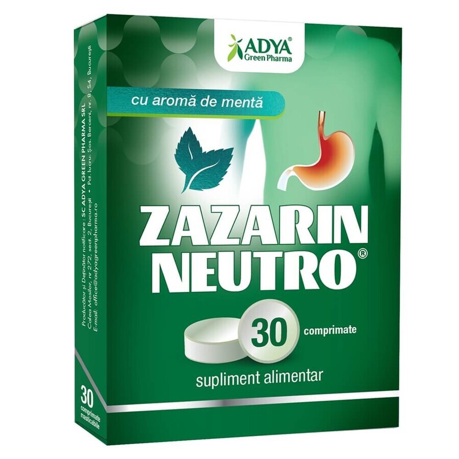 Nahrungsergänzungsmittel gegen Sodbrennen Zazarin Neutro, 30 Tabletten, Adya Green Pharma