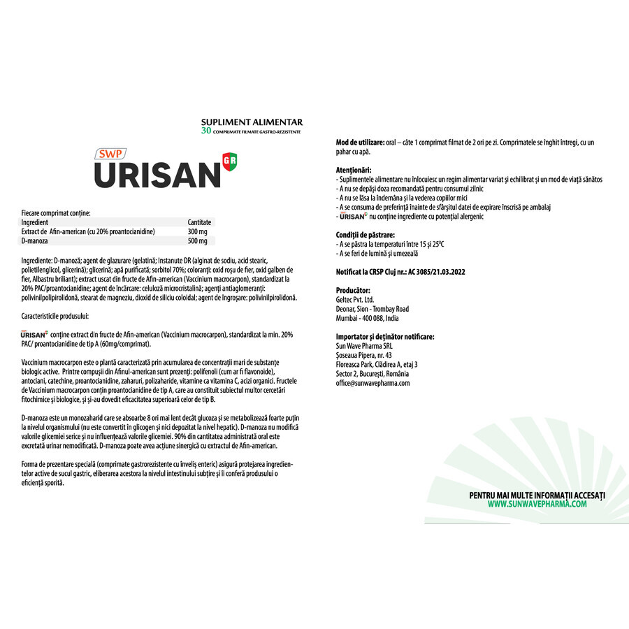 Urisan Urinary Tract, 30 tablets, Sun Wave Pharma