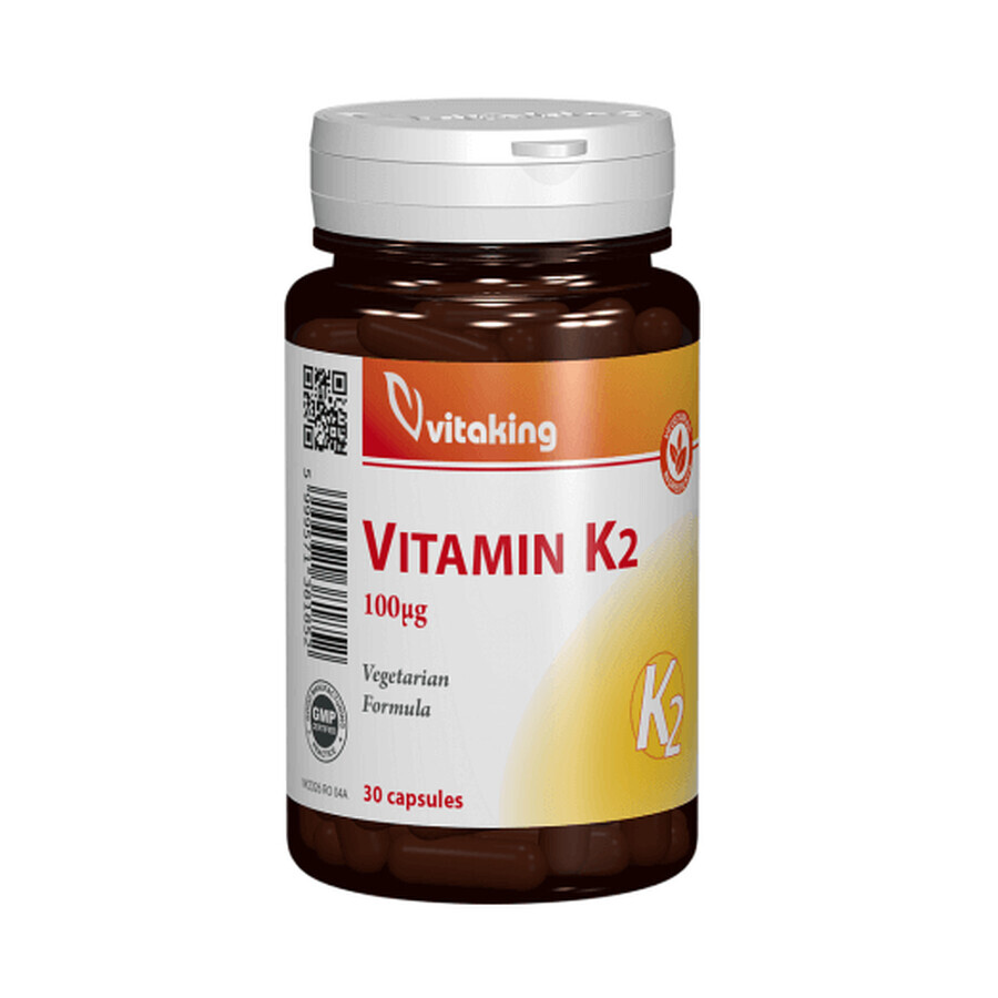 Natuurlijke vitamine K2, 100μg, 30 plantaardige capsules, VitaKing