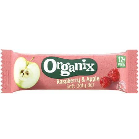 Barrita de avena integral ecológica con manzanas y frambuesas, + 12 meses, 23 g, Organix