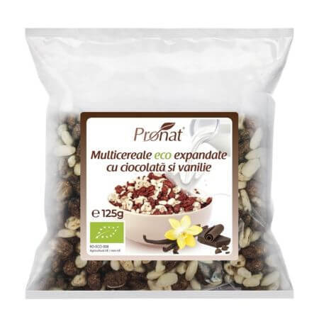 Organic expanded multigrain with chocolate and vanilla, 125 g, Pronat