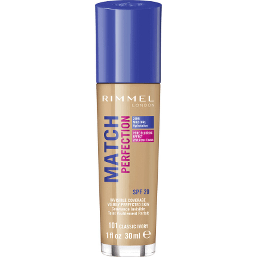 Rimmel London Base de Maquillaje Match Perfection 101 Classic Ivory, 1 unidad