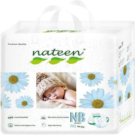 Scutece ecologice hipoalergenice Premium Line, 3D Flex & Fit, Nr.1, 3-5 kg, 20 bucati, Nateen