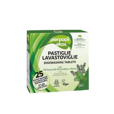 Pastillas lavavajillas hidrosolubles Ekos con aceite esencial de eucalipto y menta, 25 unidades, Pierpaoli