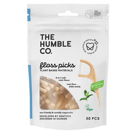 Hilo dental de menta con soporte, 50 unidades, The Humble Co