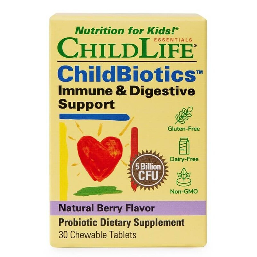 Suplemento para equilibrar la flora intestinal y reforzar el sistema inmunitario ChildBiotics Immune and Digestive Support Childlife Essentials, 30 comprimidos masticables, Secom