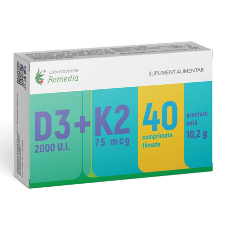 Vitamin D3 2000 IU + Vitamin K2 75 mcg, 40 Filmtabletten, Remedia