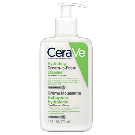 Crema limpiadora espumosa e hidratante para piel normal-seca, 473 ml, CeraVe