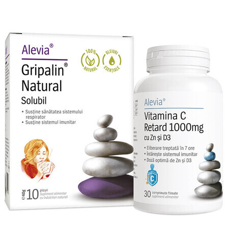 Gripalin Natural Soluble 10 sobres + Vitamina C 1000 mg Retardada con Zn y D3 30 comprimidos, Alevia