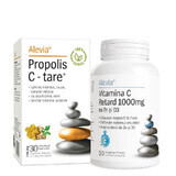 Propóleo C Duro 100% Natural 30 comprimidos + Vitamina C 1000 mg Retardada con Zn y D3 30 comprimidos, Alevia