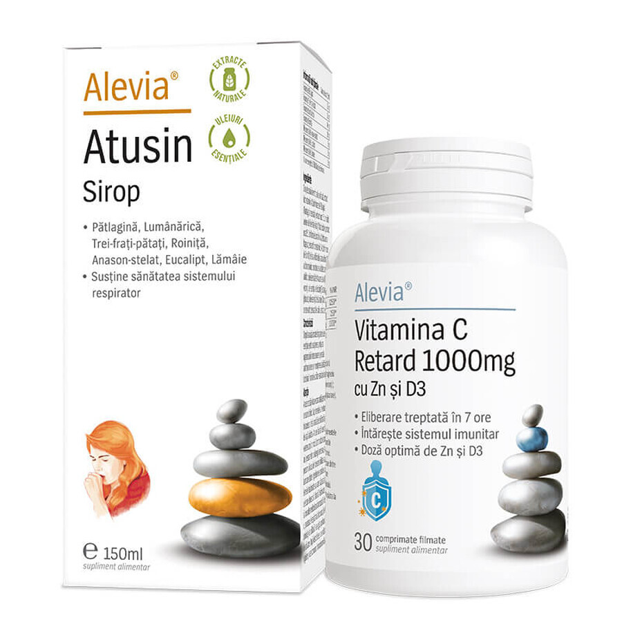 Sirup Atusin 150 ml + Vitamin C 1000 mg Retard mit Zn und D3 30 Tabletten, Alevia