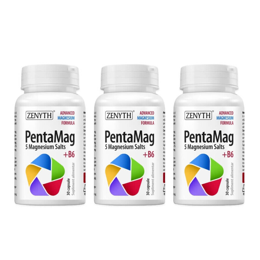 Pachet PentaMag 1200 mg, 3 x 30 capsule, Zenyth