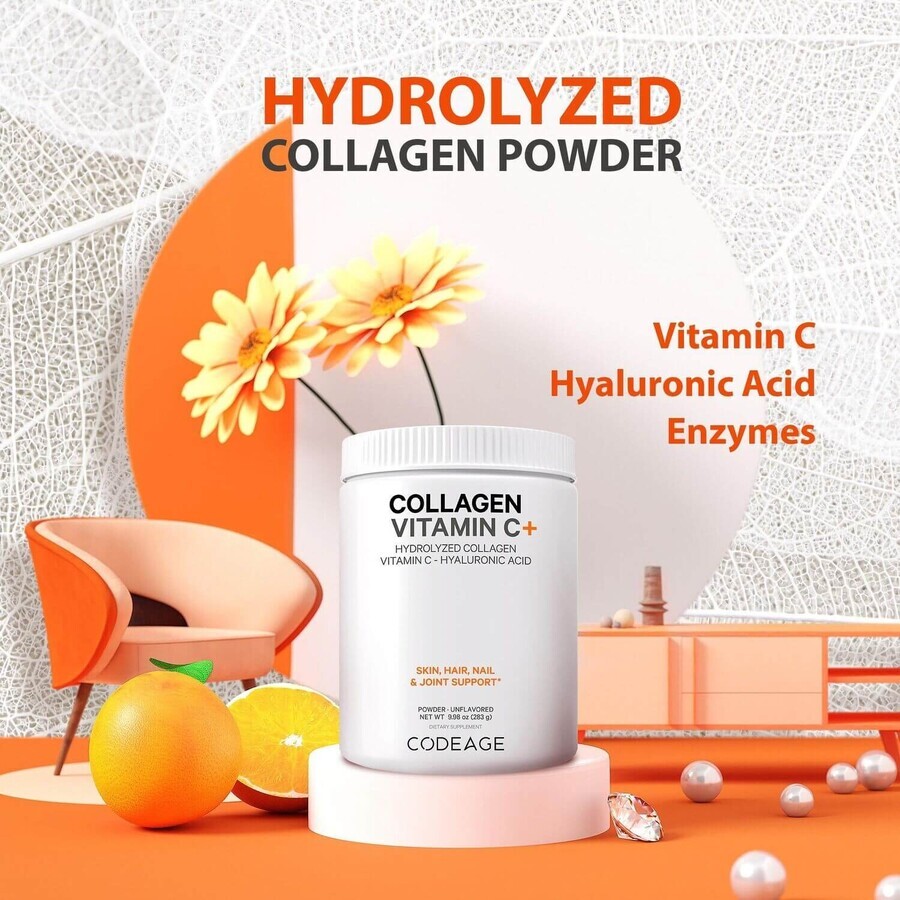 Codeage Collagen Vitamin C+, Hydrolyzed Collagen with Vitamin C and Hyaluronic Acid, 283 g, GNC