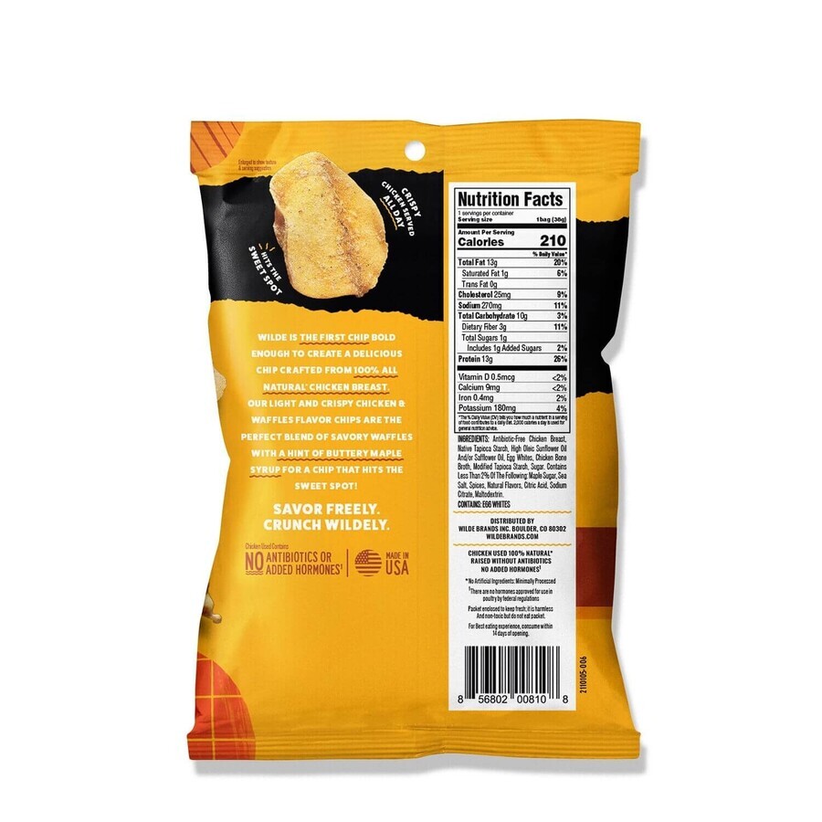 WILDE Protein Chips, patatine proteiche al gusto di pollo e waffle, 38 g, GNC