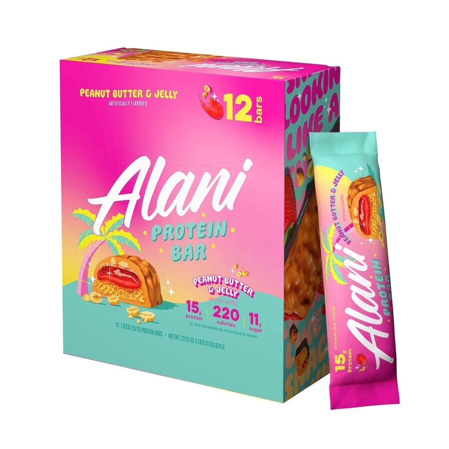 Alani Nu Fit Snacks, Eiwitreep met pindakaas- en geleismaak, 52 g, GNC